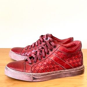 Rosso Florentino Red Woven Leather Women’s Sneakers Dip Dyed Distressed Sz 37